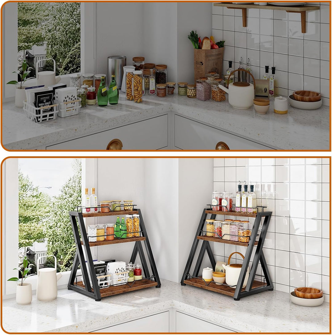 HOOBRO Gewürzregal mit 3 Ebenen, Küchenregal, Gewürzständer für die Küche, Schreibtisch-Organizer, f