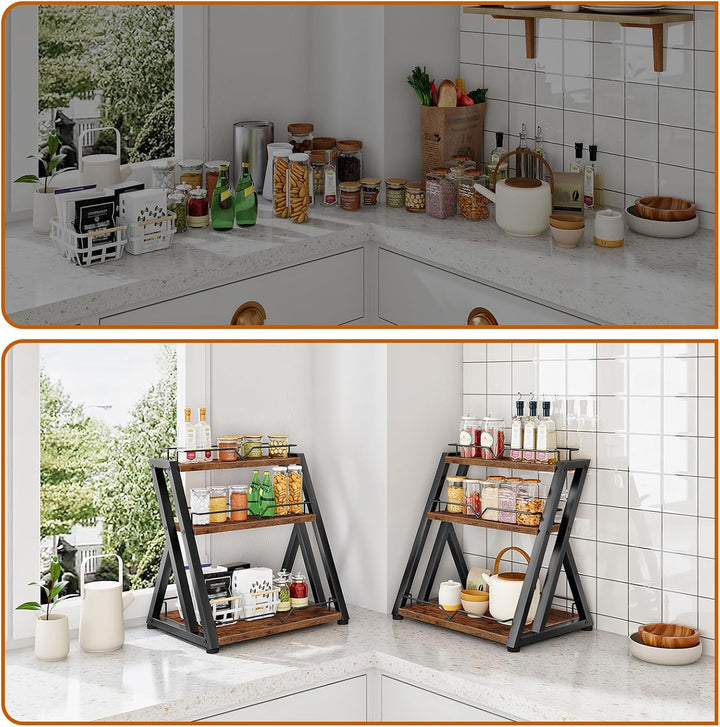 HOOBRO Gewürzregal mit 3 Ebenen, Küchenregal, Gewürzständer für die Küche, Schreibtisch-Organizer, f