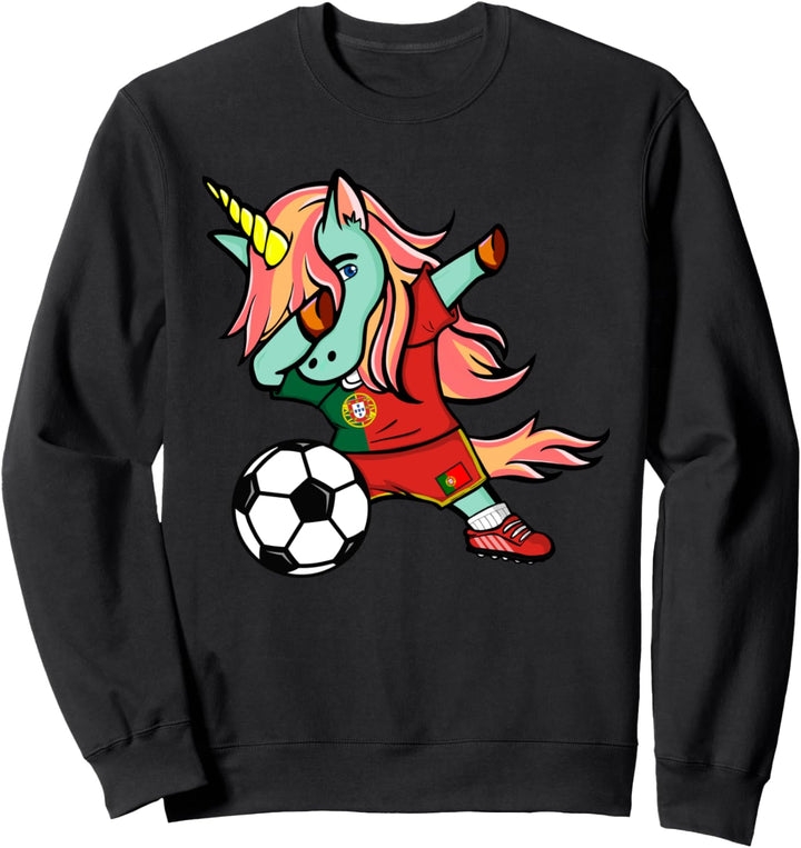Dabbing Einhorn Portugal Fussball Fan Portugiesische Flagge Fussball Sweatshirt