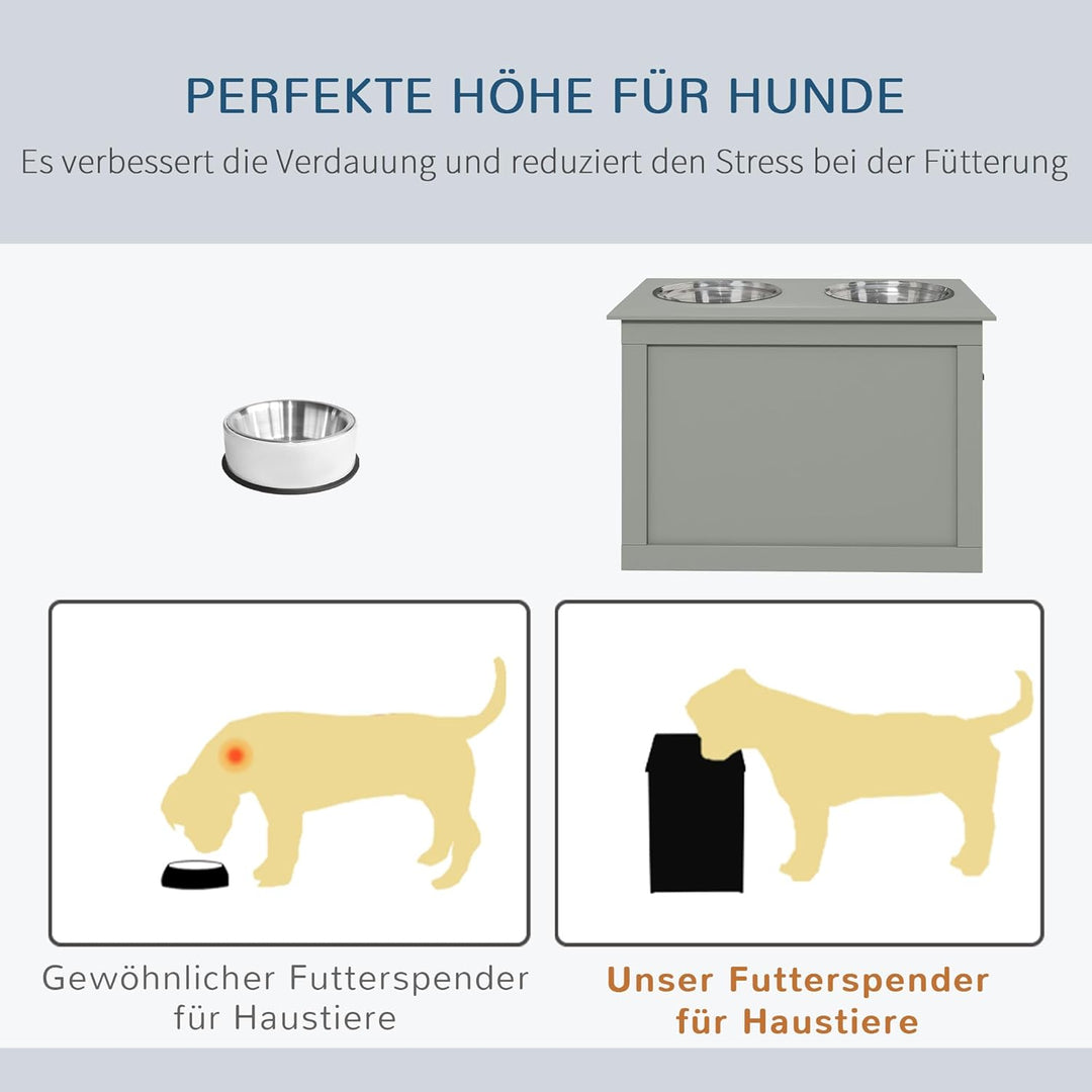 PawHut Hunde Fressnapf mit Staumraum 2 Näpfen Futterstation Edelstahlnapf Katzenapf Edelstahl Grau 6