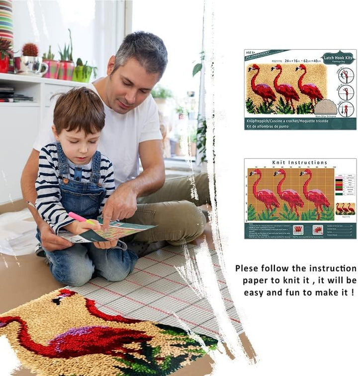 ROCKY&CHAO Knüpfteppich Zum Selber knüpfen, Knüpfsets Latch Hook Kit Selbst Knüpfen Set für Kinder u