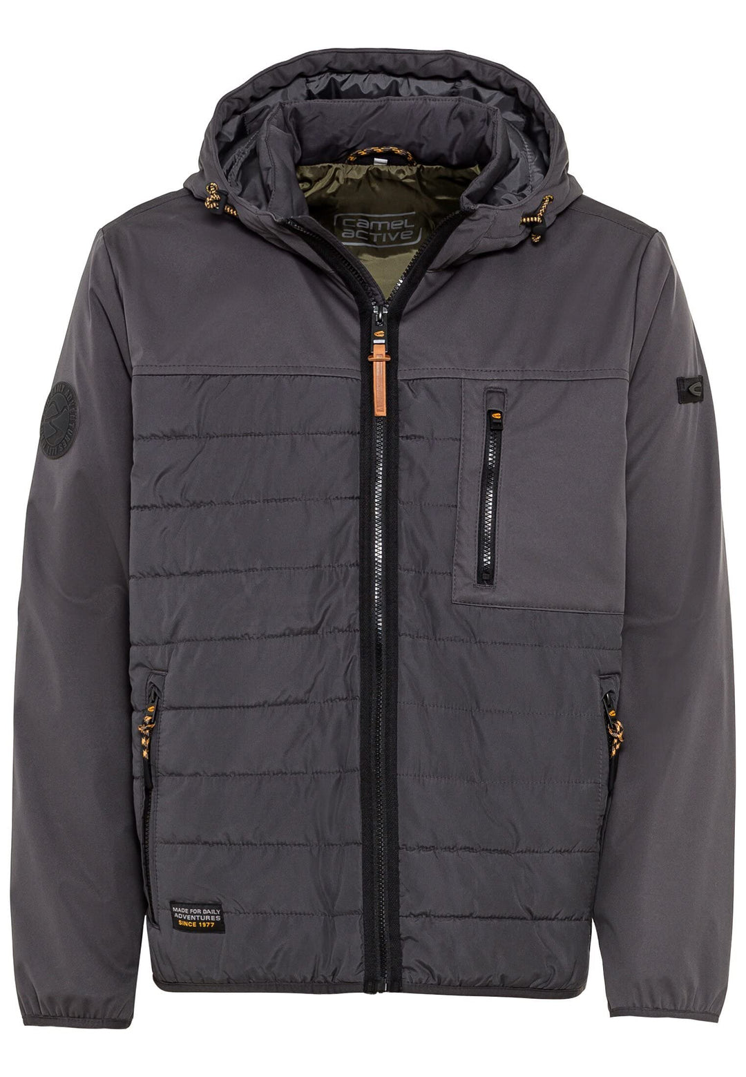 camel active Herren Hybrid-Blouson mit Kapuze 66 Grau, 66 Grau