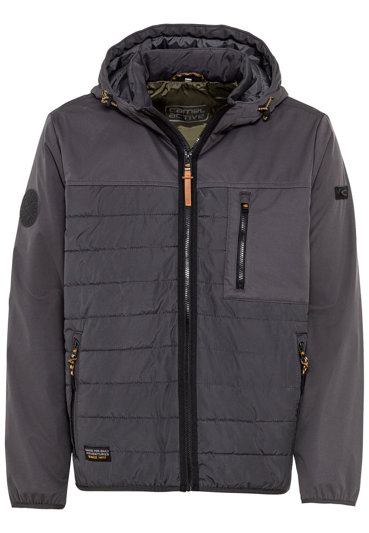 camel active Herren Hybrid-Blouson mit Kapuze 66 Grau, 66 Grau