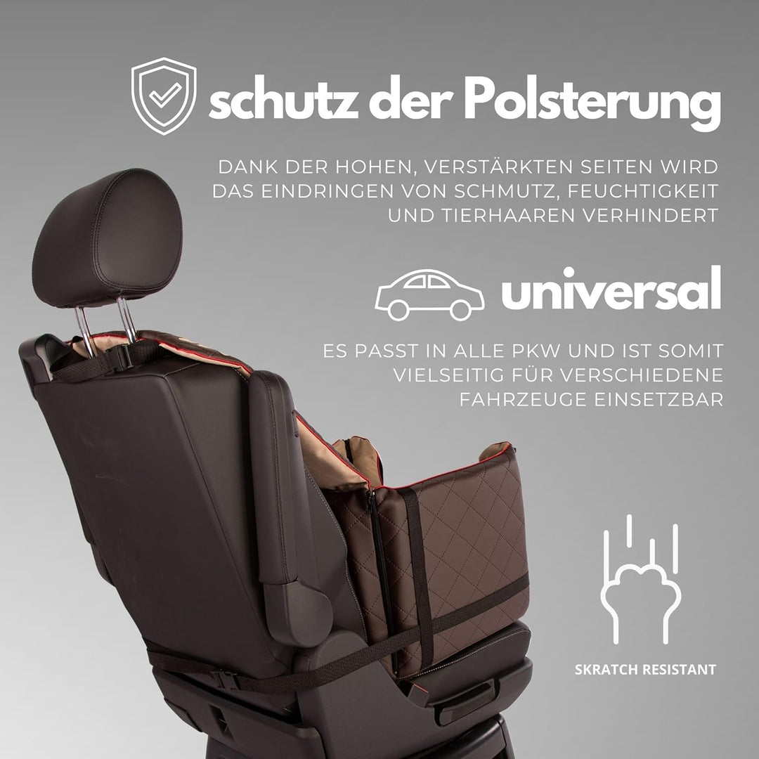 Golden Dog - Transportbox Hund mit Sicherheitsgurt L-65x53x27 cm - Leder Imitation Autositz Hund, Wa