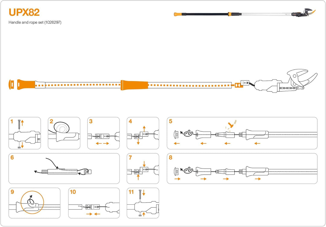 Original Ersatz-Griff und Seil für Fiskars Bypass Teleskop-Schneidgiraffe UPX82, Schwarz/Orange, 102