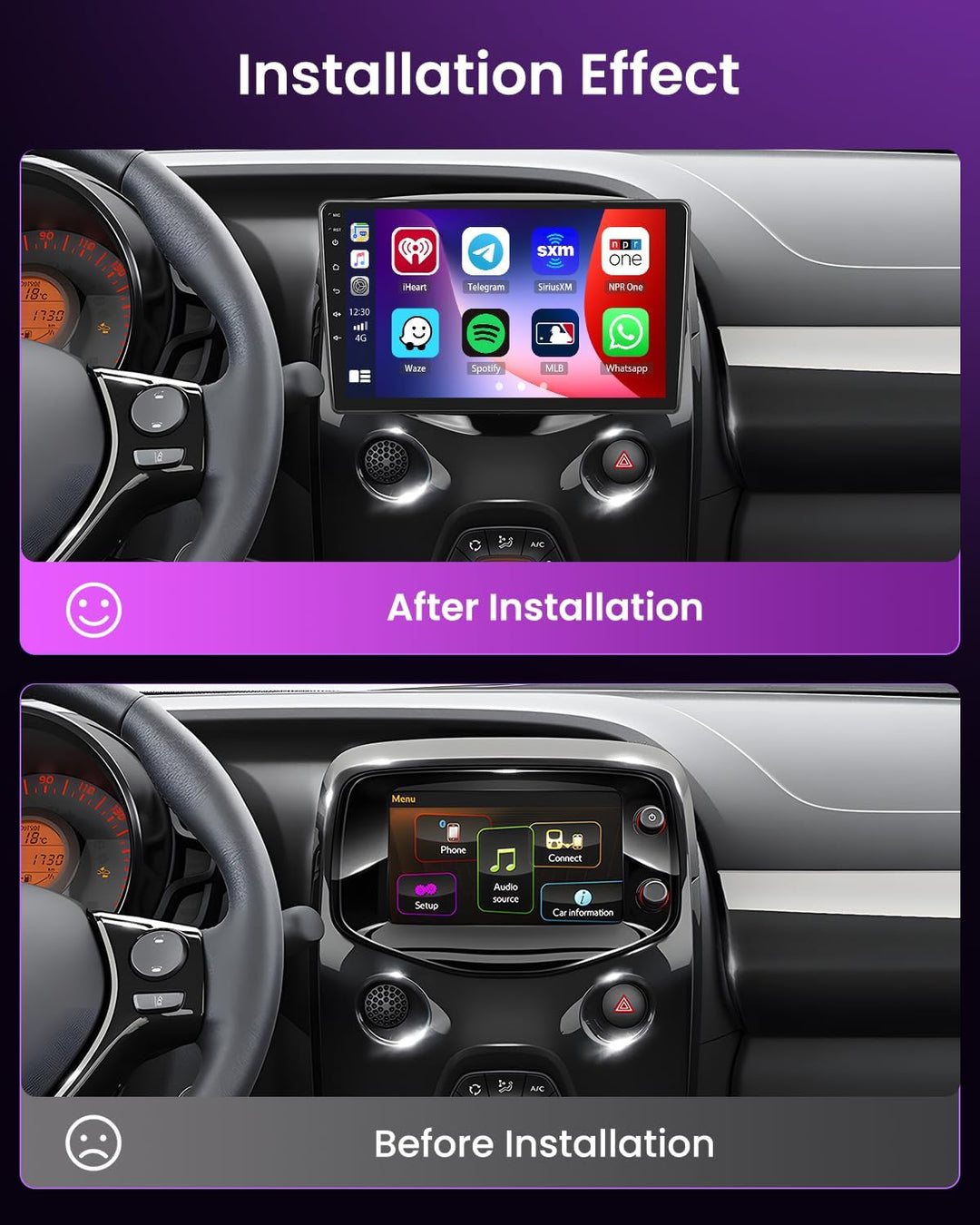 Inefala 4+128G Android 15 Autoradio für Toyota Aygo Peugeot 108 Citroen C1 2015-2020 mit 9'' In-Cell