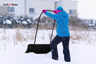 KOTARBAU® Satz Schneeschieber 80cm mit Rädern + Schneeschaufel 48 cm, Schneewanne mit Alu-Profilkant