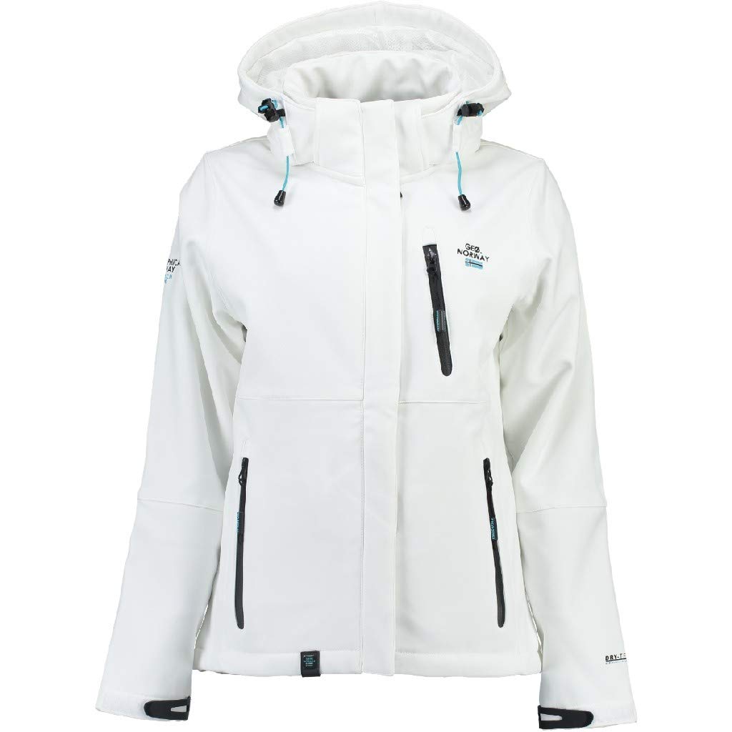 Geographical Norway Damen Softshell Jacke mit Kapuze Outdoor, L Weiß