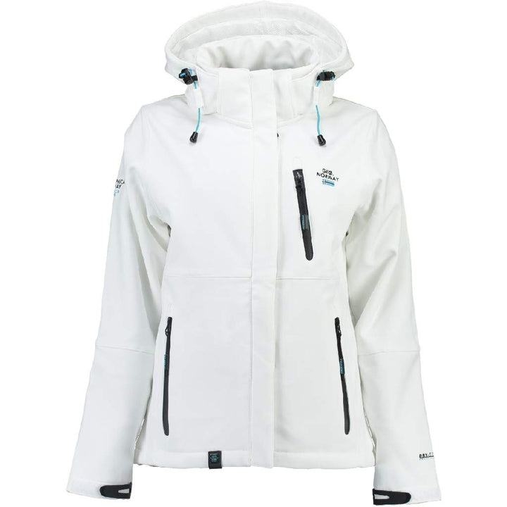 Geographical Norway Damen Softshell Jacke mit Kapuze Outdoor, L Weiß