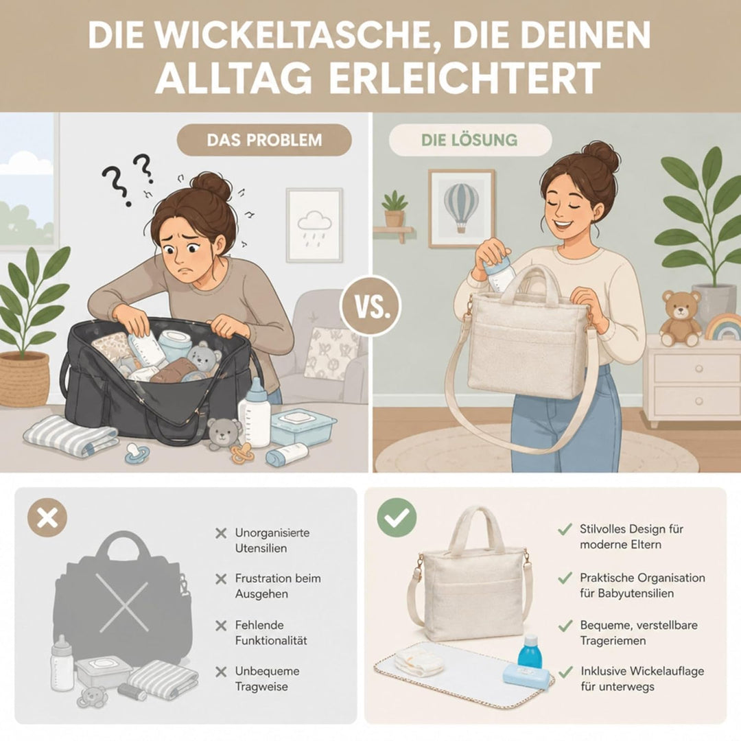 Fillikid Wickeltasche Teddy Big Exklusiv | Stilvolle Wickeltasche aus weichem Teddy-Material | Mit g