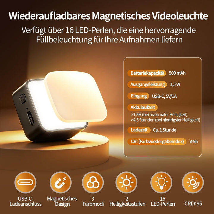 yAyusi 3er-Set Magnetisches LED Video Licht für DJI OSMO Pocket 4/3, 500mAh Mini Fülllicht, Pocket 4