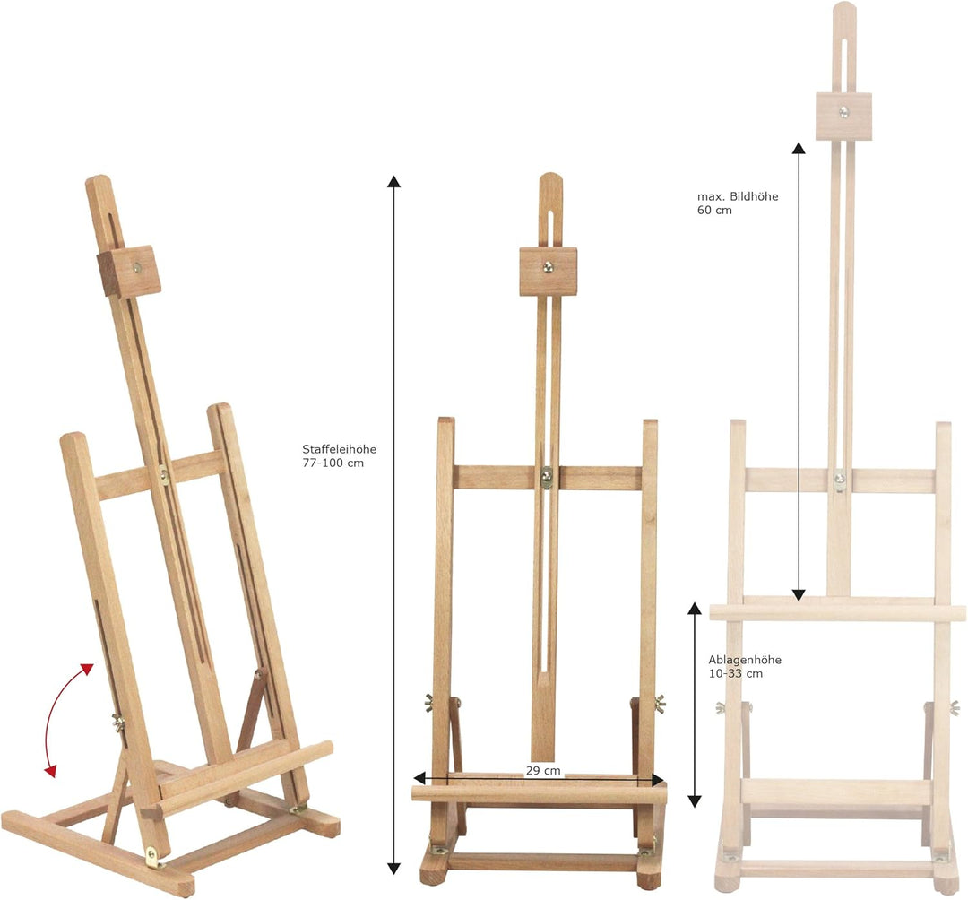Paintersisters Grosse TISCHSTAFFELEI T-60 aus Buche FSC® für Keilrahmen bis 60 cm, Sitzstaffelei, Wi