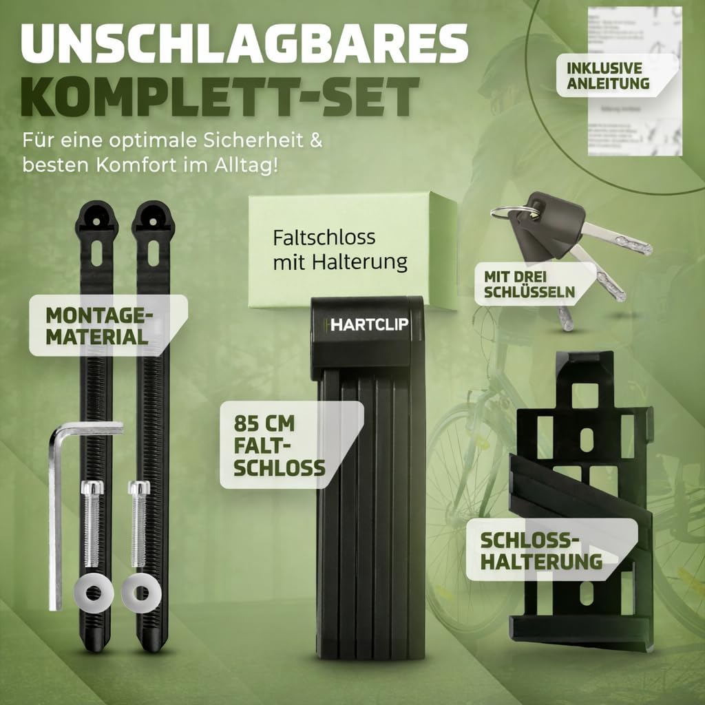 Fahrradschloss Faltschloss Testsieger 85 cm mit Halterung– robuste Bauweise, Fahrradschloss hohe Sic