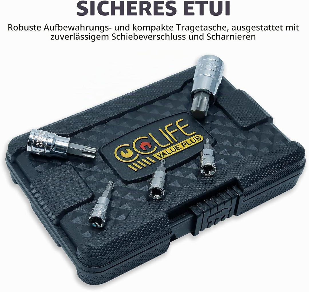 CCLIFE 13tlg Torx Bit Steckschlüsselsatz T8 -T60 bit set fur Drehmomentschlüssel und Bohrer, S2 Legi