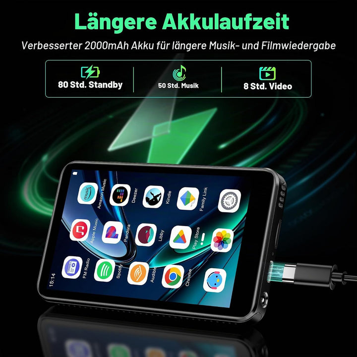 SWOFY D08 Android 13 MP3 Player 32GB, 4 Zoll Touchscreen mit Bluetooth &amp; WiFi, Unterstützt Spotify,