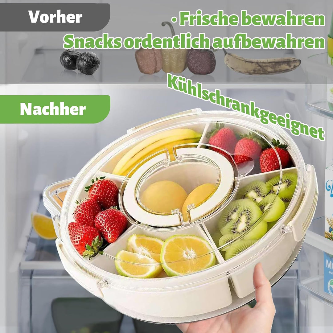 Snackle Box Drehbar mit Griff, 6 Herausnehmbare Fächer, Snackbox Spülmaschinenfest, Snackdose mit De