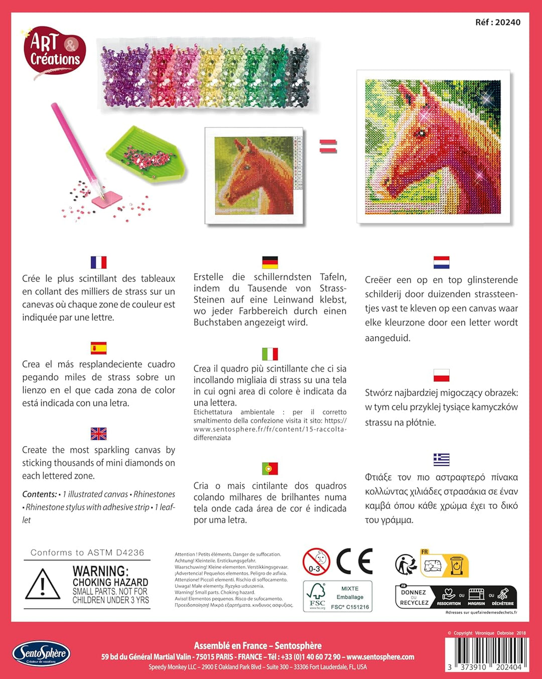 Sentosphère 3920240 Bastelset Strassstein-Bild, Motiv Pferd, Kreativ-Set, DIY für Kinder und Erwachs