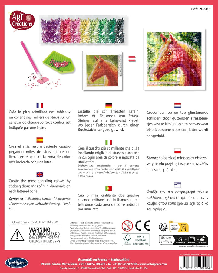 Sentosphère 3920240 Bastelset Strassstein-Bild, Motiv Pferd, Kreativ-Set, DIY für Kinder und Erwachs