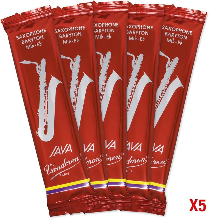 Vandoren SR3425R Java-Blätter für Baritonsaxophon, Stärke 2,5, Rot, 5 Stück Stärke 2.5, Stärke 2.5