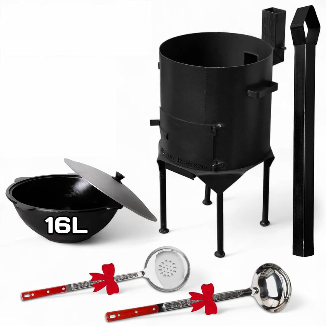 SET (Ofen 3mm + Gusseisen Kessel 16L und Abstreifer 45 cm)