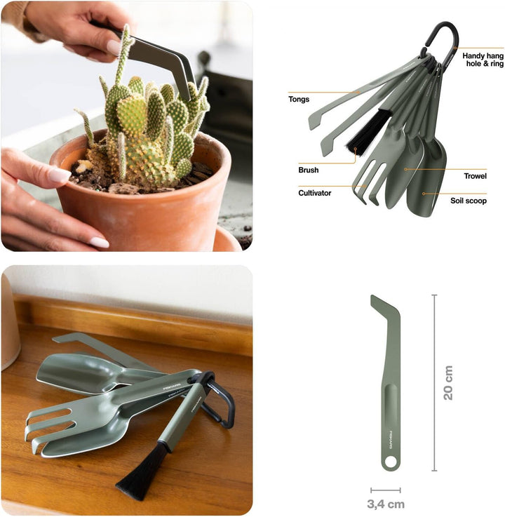 Fiskars Urban Plant Care Pflanzwerkzeuge Set, 5-TLG, All-in-One-Kit für Zimmerpflanzen, Platzsparend