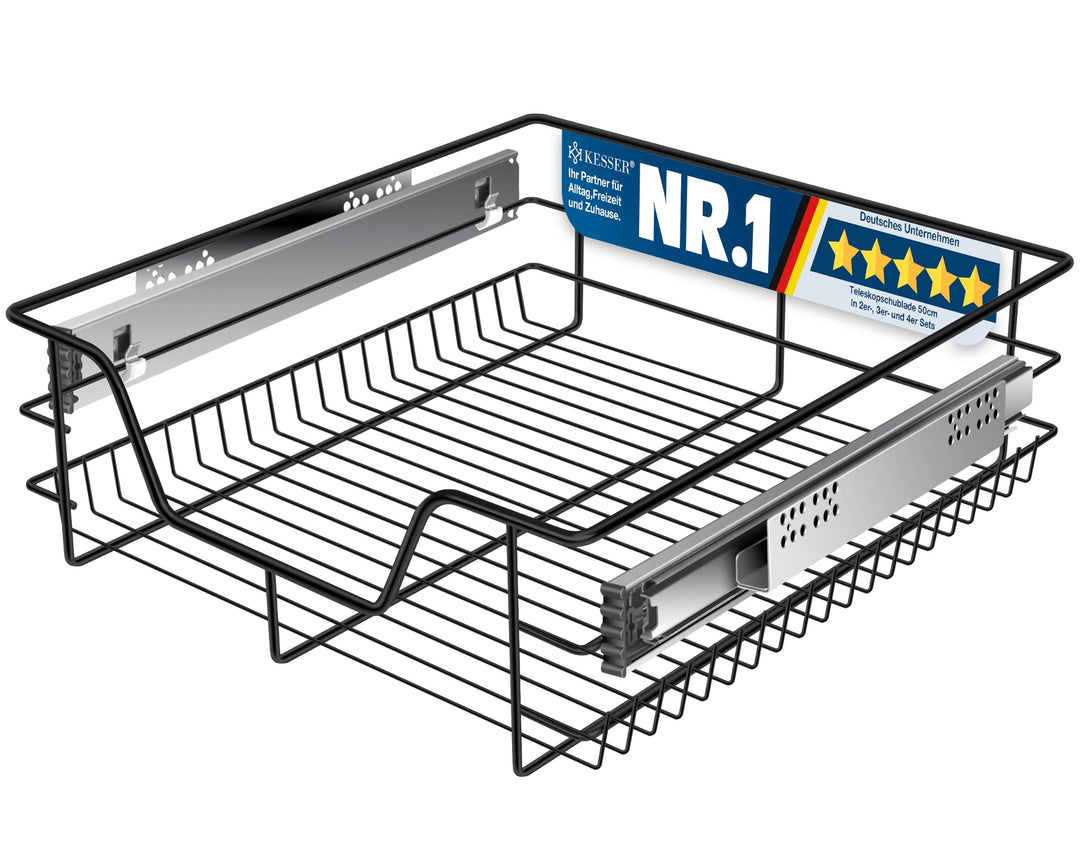 KESSER® Teleskopschublade 50 cm ✓ Küchenschublade ✓ Küchenschrank ✓ Korbauszug ✓ Schrankauszug ✓ Vol
