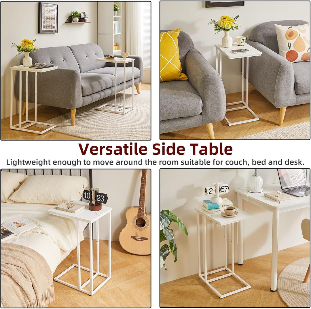 Aibiju Beistelltisch，Betttisch，Sofatisch ür Kaffee und Laptop, Industrie-Design, Modern, Weisse Marm