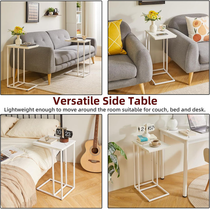 Aibiju Beistelltisch，Betttisch，Sofatisch ür Kaffee und Laptop, Industrie-Design, Modern, Weisse Marm