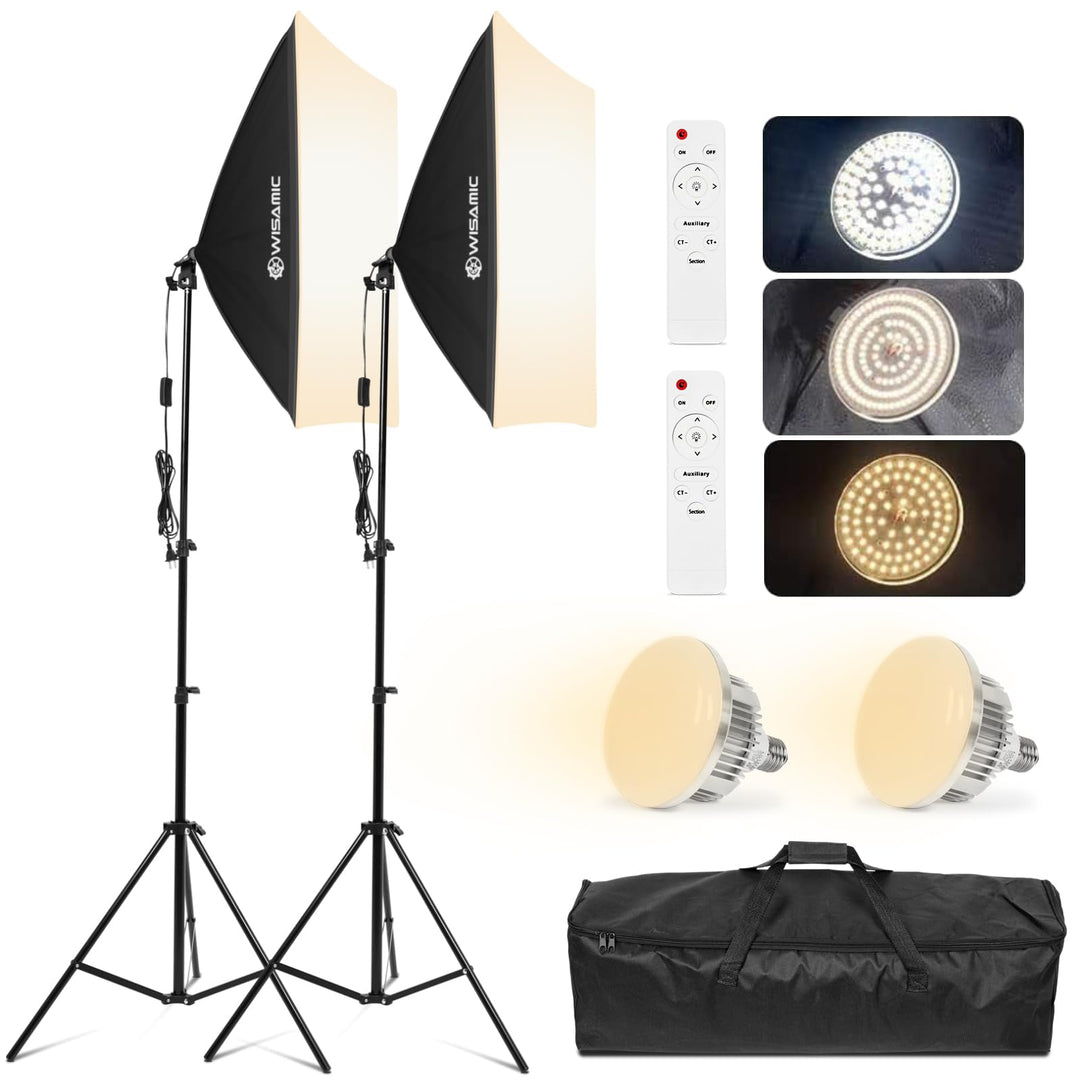 Wisamic Softbox Set Led Foto Fotostudio Stativ Licht Schirm Beleuchtung Kamera Fotografie dimmbar Li