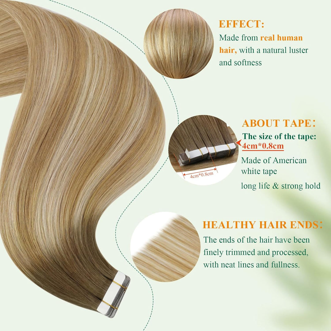 Easyouth Tape in Extensions Echthaar Balayage Tape in Haar Extensions Remy Menschenhaar Tape in Echt