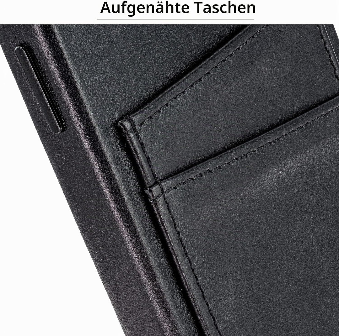 Dockem Echtleder Kartenetui für iPhone 14 Pro Max mit Kartenfachen und Integrierter Metallplatte zur