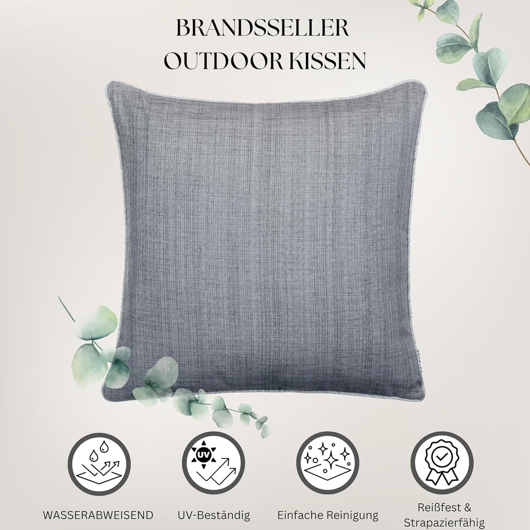 Brandsseller Kissen 2er-Set 45x45 cm Outdoor Garten Dekokissen mit Paspel - Leinenoptik Uni Schmutz-