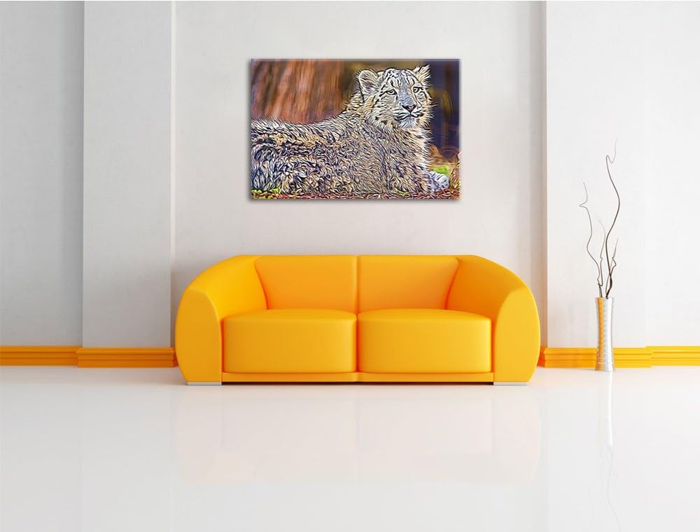 anmutiger Schneeleopard Deluxe Format: 100x70 cm auf Leinwand, XXL riesige Bilder fertig gerahmt mit