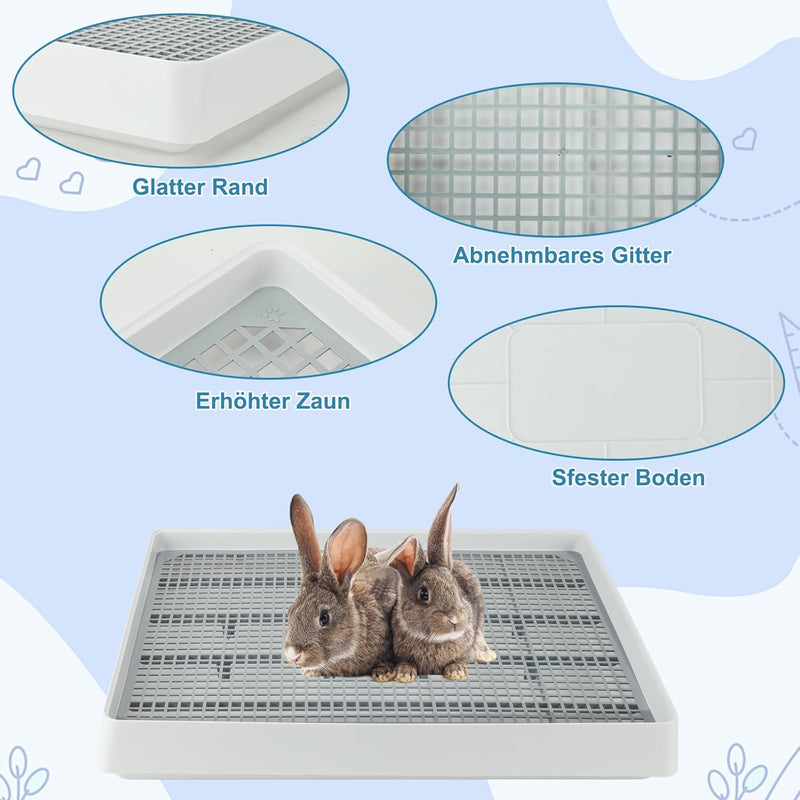 FHTONGE Kaninchen Toilette Gross，Flach Hasentoilette mit Gitter Kaninchentoiletten zum Trainieren，Re
