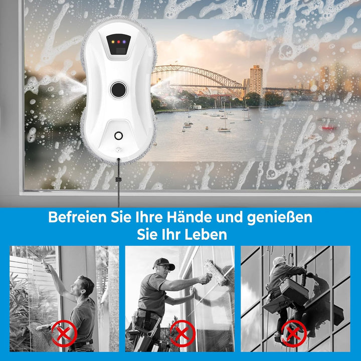 Fensterputzroboter, 5600 Pa Fensterroboter mit Automatische Doppel-Sprühfunktion, 3 Reinigungsmodi,