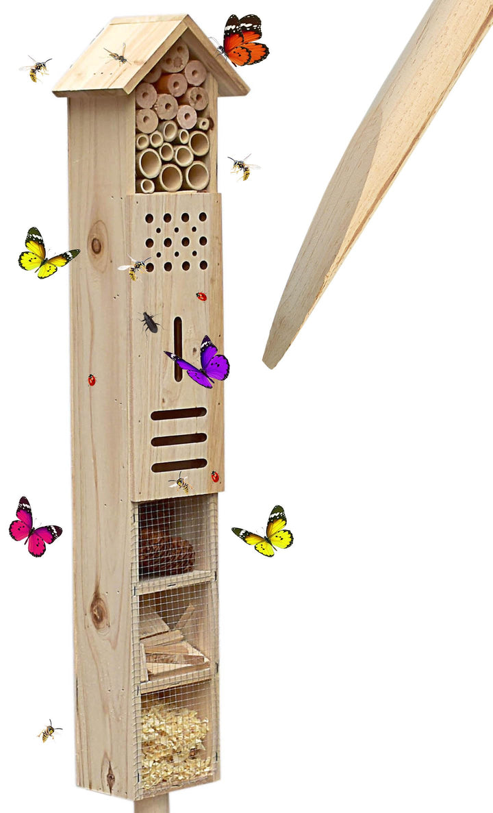 Insektenhotel mit Erdspiess, als Nisthilfe für Nützlinge, Garten, gross, stehend, Bienenhotel Wildbi