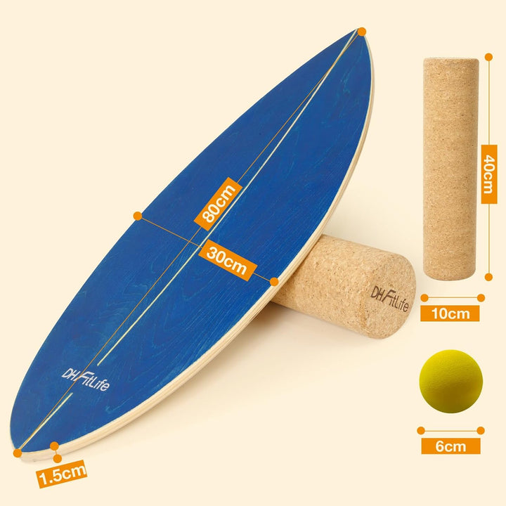 DH FitLife Surfin Balance Board aus Echtholz | Indoor Surfboard mit Rocker Shape | Wackelbrett für K