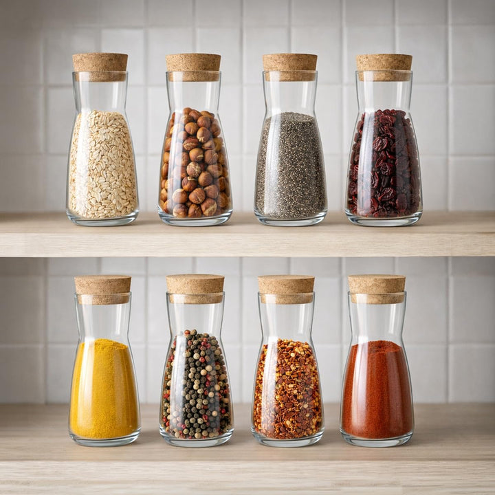 6er Set Mini Karaffe Glas mit Korkdeckel 330 ml – Wein Dekanter Vorratsglas Dekoglas Vase Aufbewahru