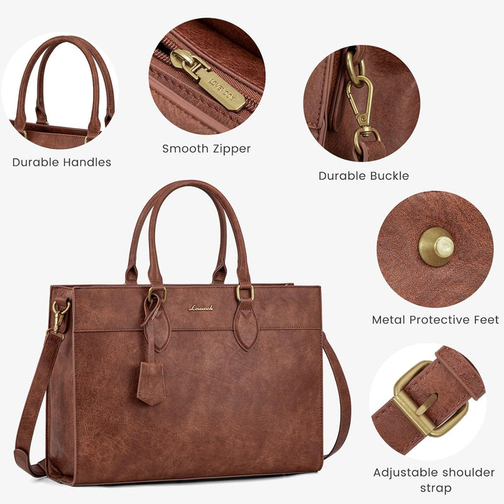 LOVEVOOK Laptoptasche Damen 15,6 Zoll, Gross Arbeitstasche Handtasche Schultertasche Wasserdicht PU