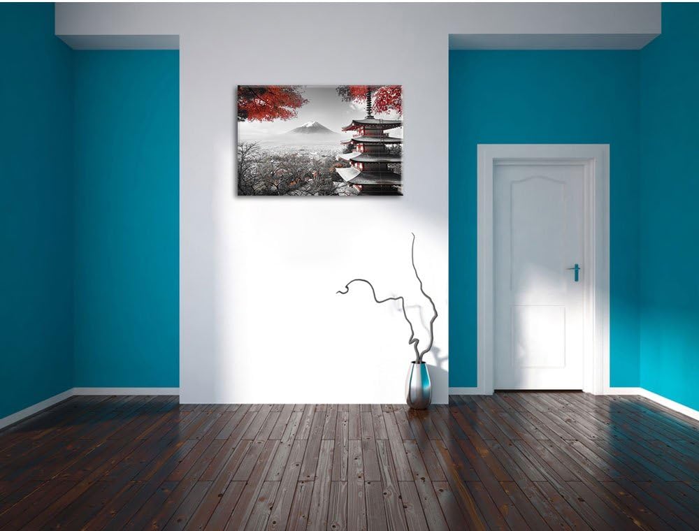 Pixxprint Japanischer Tempel im Herbst Schwarz/Weiss, Format: 100x70 auf Leinwand, 100x70