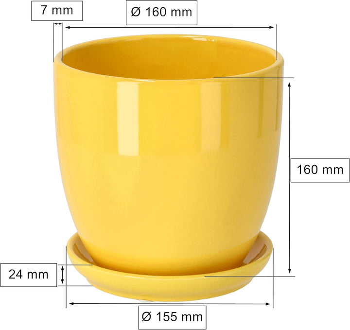 KOTARBAU® 2er Set Keramik Blumentopf Übertopf für Blumen Pflanzen ⌀ 17 cm mit Tropfschale Gelb ⌀ 17