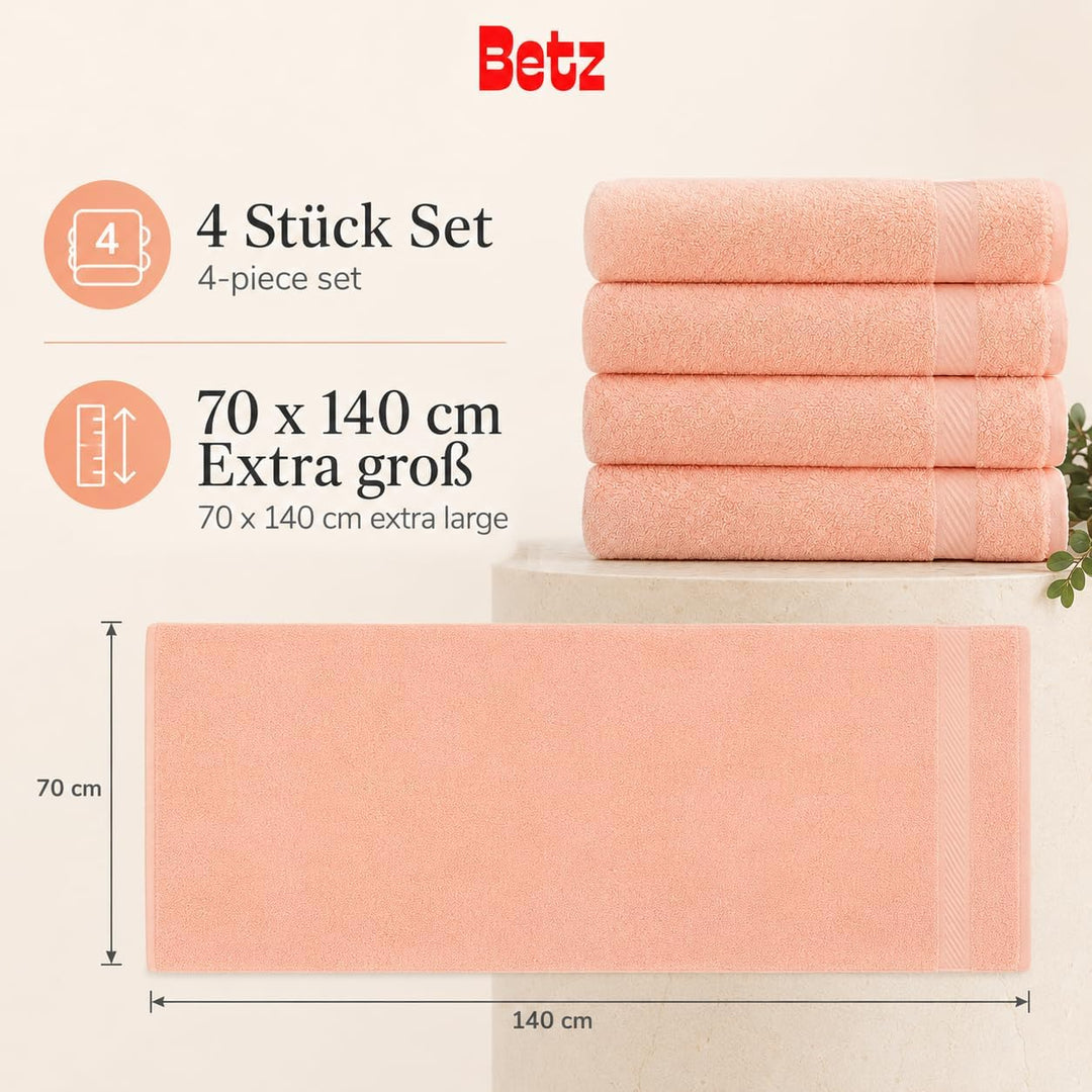 Betz 4 Stück Duschtücher Set Palermo Grösse 70x140 cm 100% Baumwolle Badetuch Duschhandtuch Sporthan