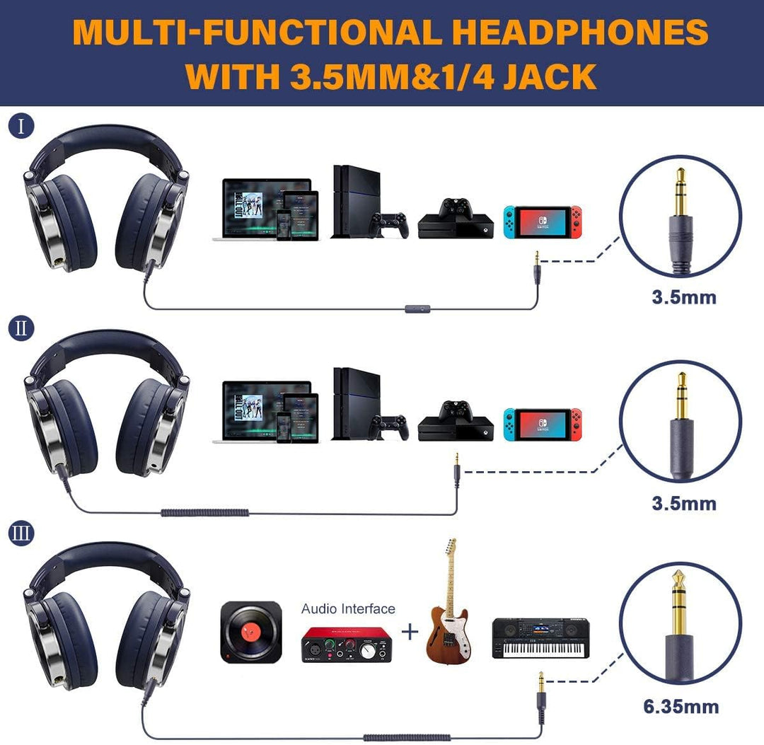 OneOdio Pro-10 Over-Ear-Kopfhörer, kabelgebundene DJ-Bass-Headsets mit 50-mm-Treiber, faltbar, leich