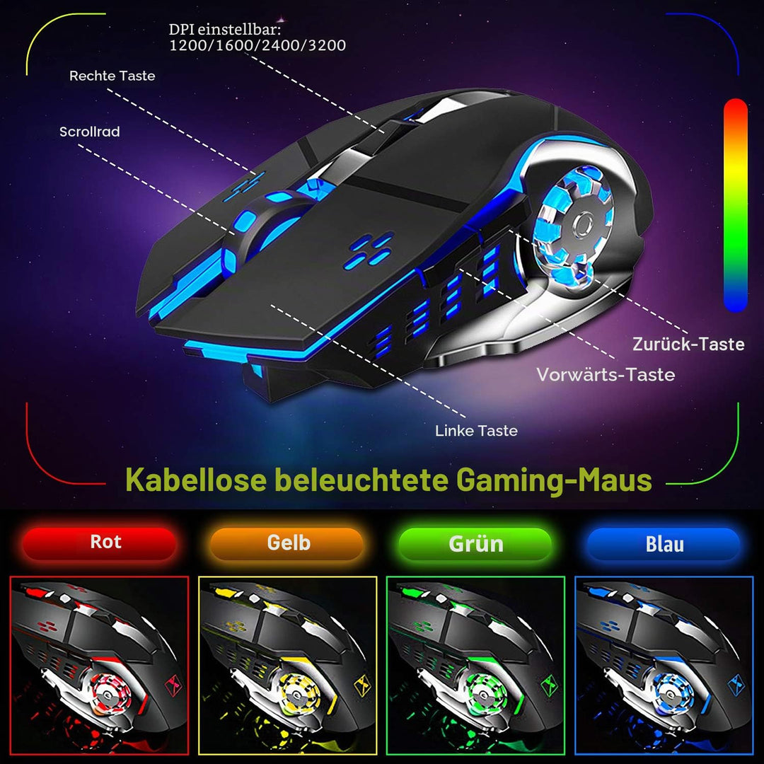 Lexonelec 680 pro - Wireless Gaming Tastatur und Maus 4800 mAh volle 104 Tasten Tastatur PC Zubehör