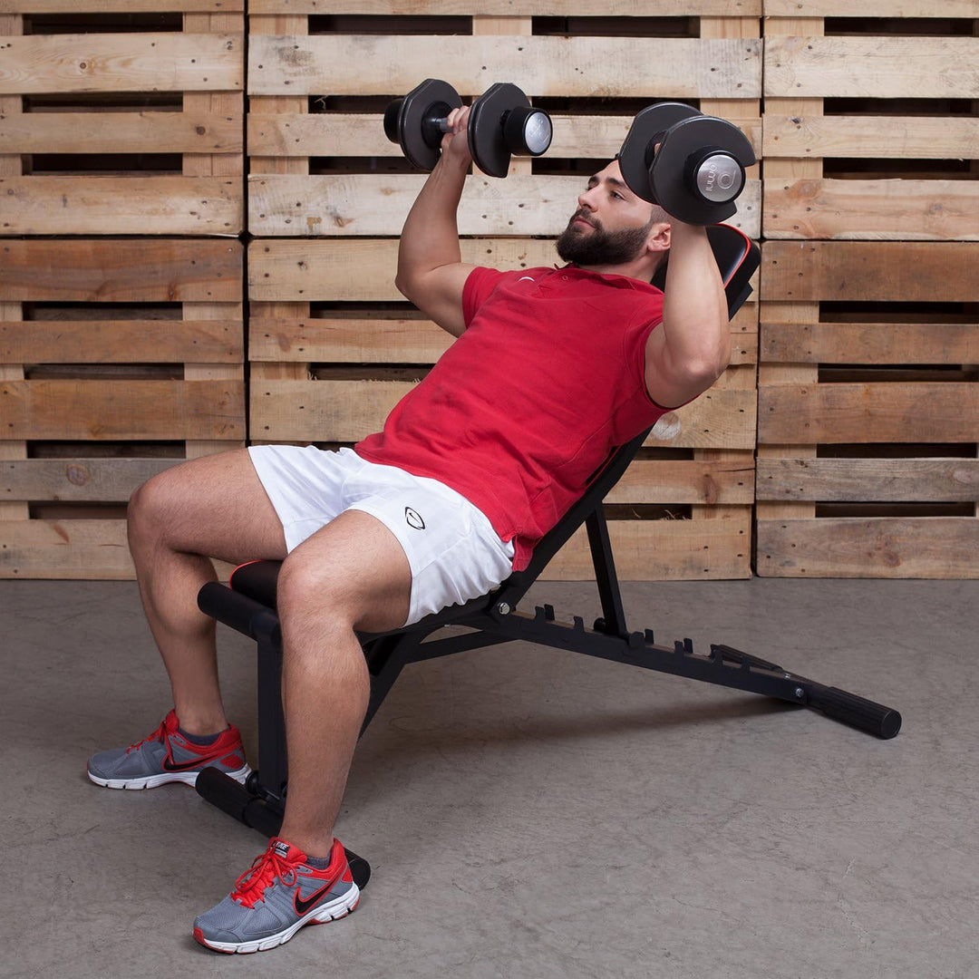 TOPSELLER! Profihantel Premium Line Hantelbank – Beinhalterung für Bauchtraining, bis 550 kg belastb