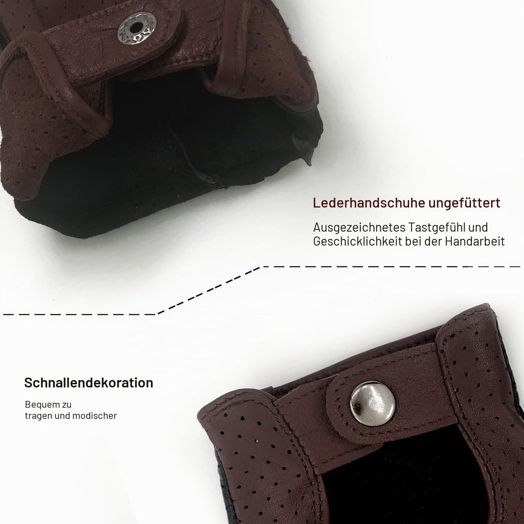 ZLUXURQ Herren-Lederhandschuhe Vollmaschige Fingerlose Halbfinger-Fahrhandschuhe Small-8.5" Schwarz
