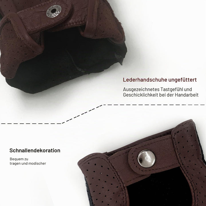 ZLUXURQ Herren-Lederhandschuhe Vollmaschige Fingerlose Halbfinger-Fahrhandschuhe Small-8.5" Schwarz