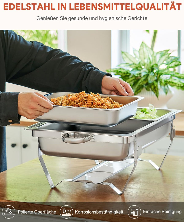 Wilprep Chafing Dish Edelstahl 9L 1/2+1/2 GN-Behälter Buffet-Set Warmhaltebehälter 6 Sets Speisenwär