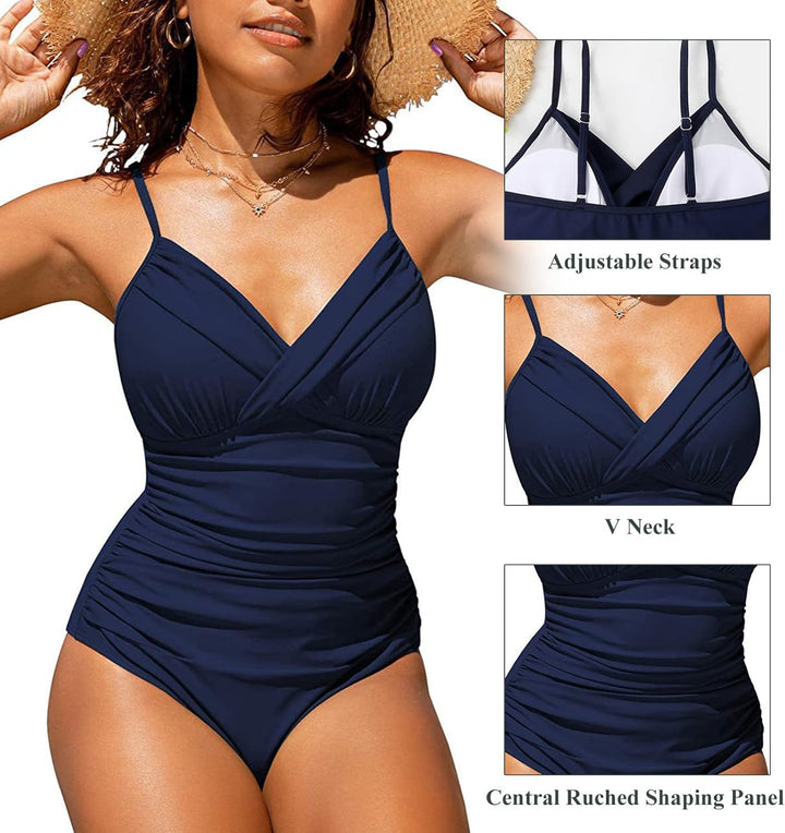 SUGSHYN Badeanzug Damen Sexy V Ausschnitt Schwimmanzug Bauchweg Bademode Push Up Swimming Suits Wome