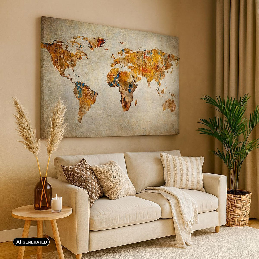 Bilder auf Leinwand Welt Karte Kontinente Geographie Leinwandbild 70x50cm Wandbilder Dekoration Wohn